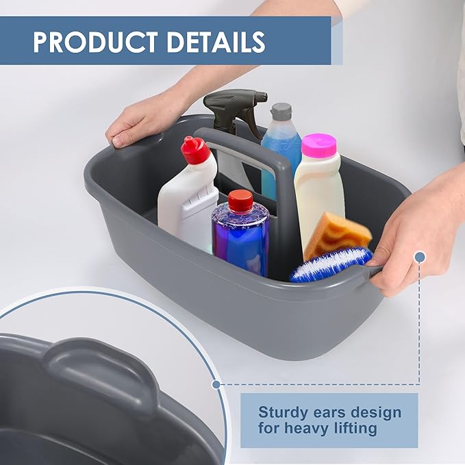 2 Pack Large Cleaning Supplies Caddy Organizer, Portable Shower Caddy Plastic Basket with Handle, Stackable Tool Storage for Bathroom, Garden, Kitchen, Home Organization, Grey
