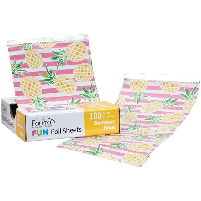 ForPro FUN Summertime 5" Foil Sheets, Aluminum Hair Foils for Color Application and Highlighting Services, Food Safe, Pop-Up Dispenser, 5” W x 10.75” L, 100-Count