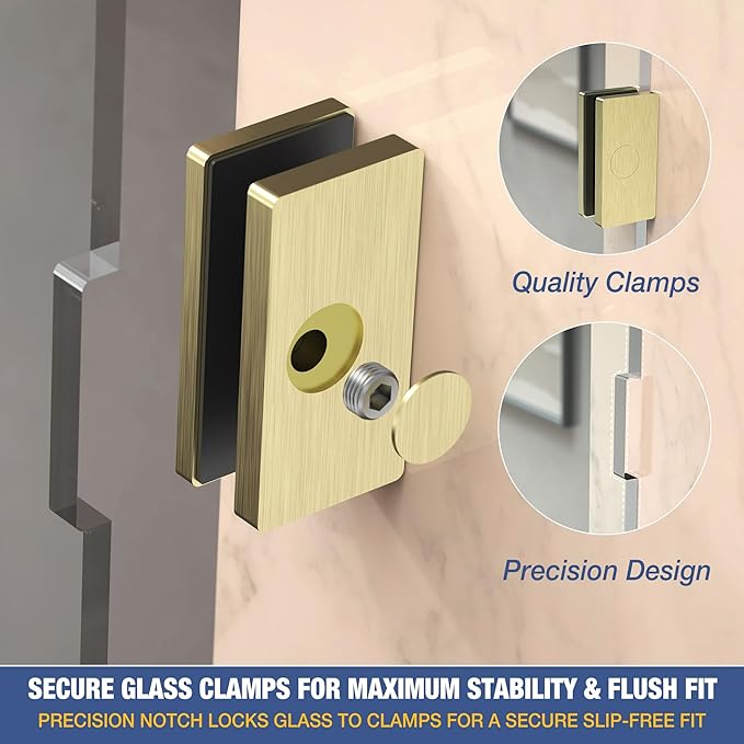 Shower Glass Panel 36" x 79" Easy-to-Clean Treated, 3/8" Tempered Glass Shower Screen, Frameless Shower Door for Walk In Bathroom, Brushed Gold