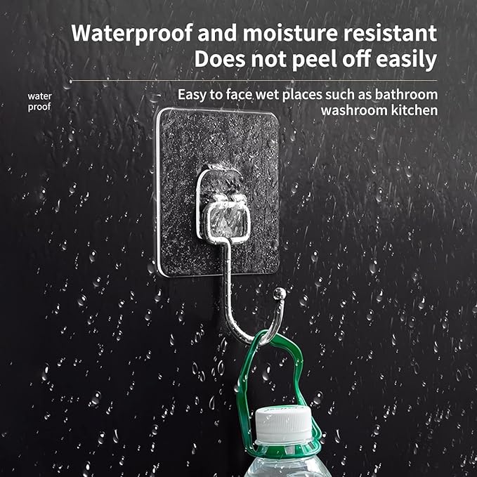 48-Pack Strong Adhesive Wall Hooks for Hanging Heavy Duty, Self Adhesive Towel Coat Hat Hook Bathroom Shower Organizer for Wall,Door,Closet Hanging Hooks, No Drilling (Transparent)