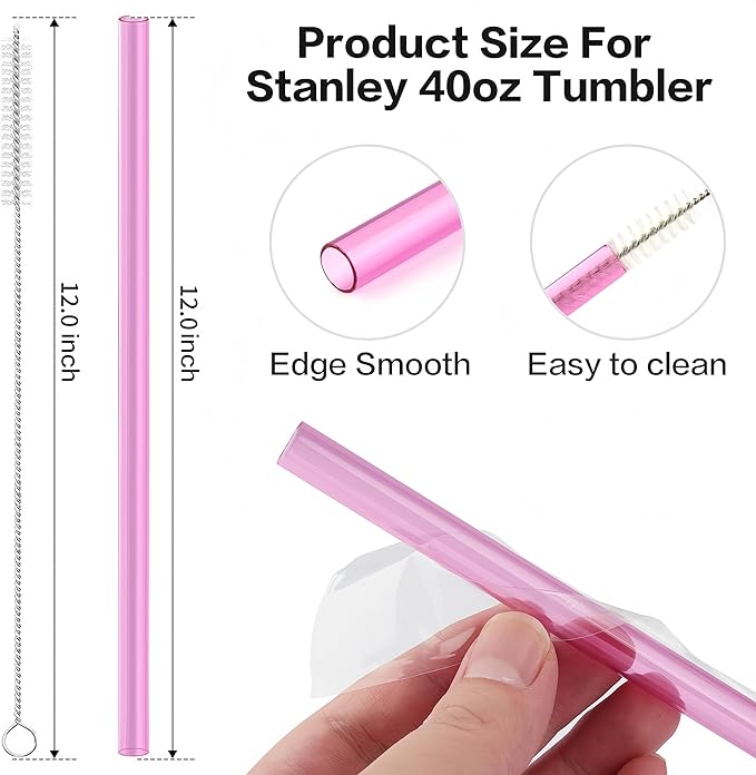 Joshey 12 Inch Tritan Replacement Straws for Stanley 40oz Tumbler - 6 Pack Reusable Long Straws with Cleaning Brush, Fits 30oz & 40oz Stanley Cup Accessories, BPA-Free (3 Colors)