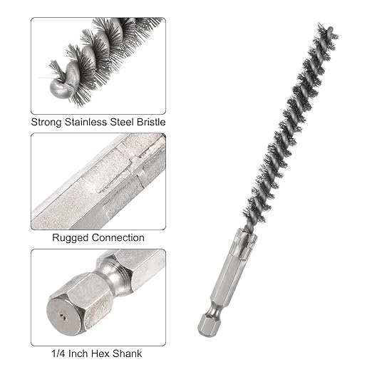 HARFINGTON 3pcs Stainless Steel Bore Brush 8mm Dia Cleaning Wire Brush with Handle 1/4 Inch Hex Shank for Tubes, Ports, Bearings
