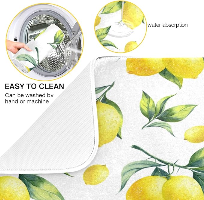 Tropical Lemon Leaves Dish Drying Mat 16x18 for Kitchen Lemon Yellow Lime Tree Dishes Pad Dish Drainer Rack Mats Absorbent Fast Dry Kitchen Accessories