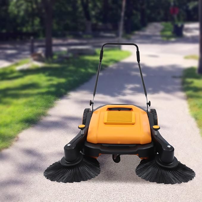 41" Hand Push Floor Sweeper Outdoor Manual Floor Sweeper,5 Adjustable Gears Walk-Behind Carpet Sweeper Street Pavement Sweeping Broom Floor Road Brush Cleaner with 55L Dust Container,3680㎡/h