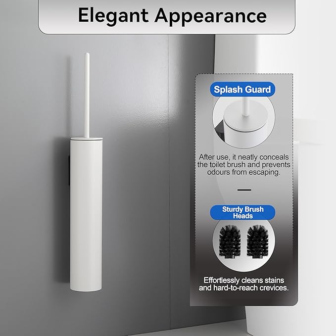 Wall Mounted WhiteToilet Brush with Holder,Durable Cleaning Toilet Bowl Brushes with Holders