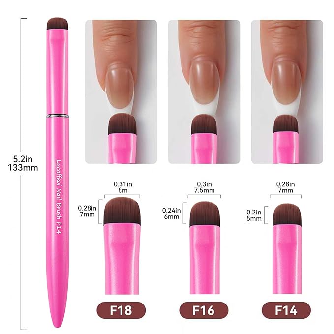 Nail Brush for French Tips & Cleaning Gel Polish- Precision Thin Brush for Acrylic, Polygel - Professional Kolinsky Sable Nail Art Brush (Pink, F18)