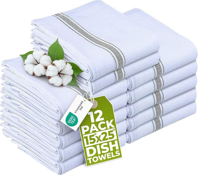 Utopia Towels Grey Dish Towels [12 Pack - 15 x 25 Inches] 100% Ring Spun Cotton Highly Absorbent & Reusable Cleaning Bar, Tea, Kitchen and Dishcloths Set - 200 GSM