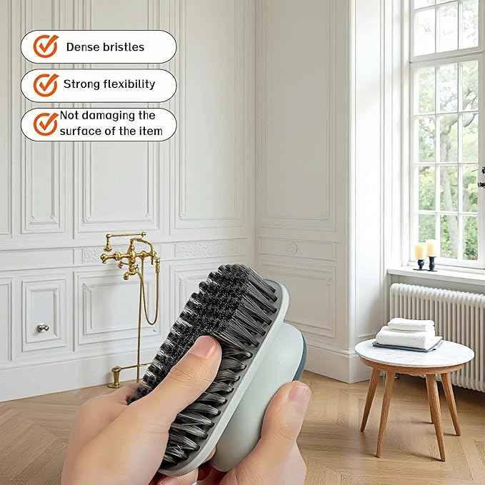 2-Pack Ergonomic Shoe & Laundry Scrub Brush Set - Stiff Bristle Cleaning Brush for Shoes, Stains, Bathroom, Kitchen, Tile Grout - Non-Slip Grip with Hole for Hanging & Drying