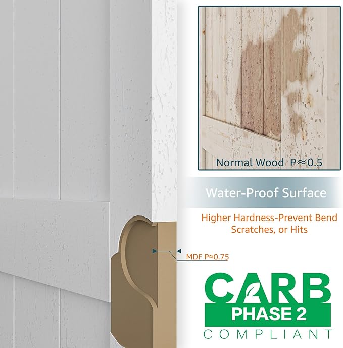 60''x 84'' Sliding Barn Door with 10 Ft Barn Door Hardware Kit& Handle& Floor Guides,Pre-Drilled Holes Easy Assembly - Include Installation Manual, Water-Proof PVC Surface, H-Frame, White