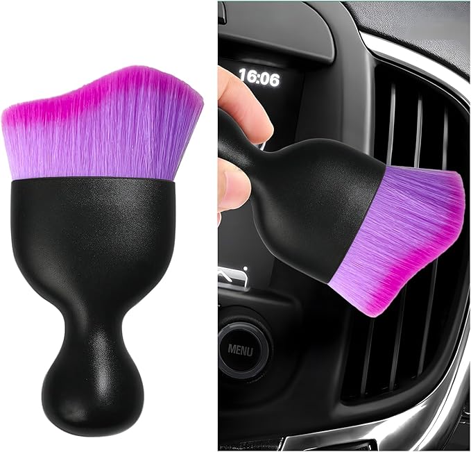 Car Interior Dust Brush, Soft Scratch Free Auto Detailing Brushes, Universal Vehicle Interior Cleaning Tool for Automotive Dashboard, Air Vents, Leather(Double Purple)