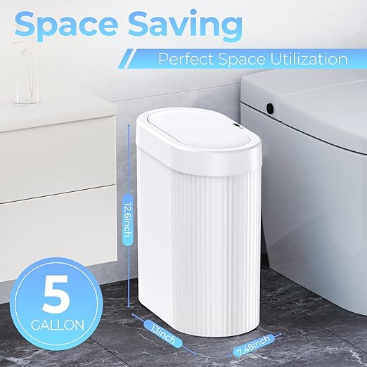 3 Pack 5 Gallon Bathroom Trash Can with Lid, Automatic Motion Sensor White Trash Can, Touchless Slim Waterproof Garbage Bin for Kitchen, Bedroom, Office, and Bathroom