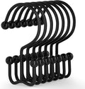 Goowin Shower Curtain Hooks, 12 Pcs Shower Curtain Rings, Durable Rust Proof Black Shower Curtain Hooks, Shower Rings for Curtain, Double Glide Shower Hooks for Shower Curtain Rods, Black