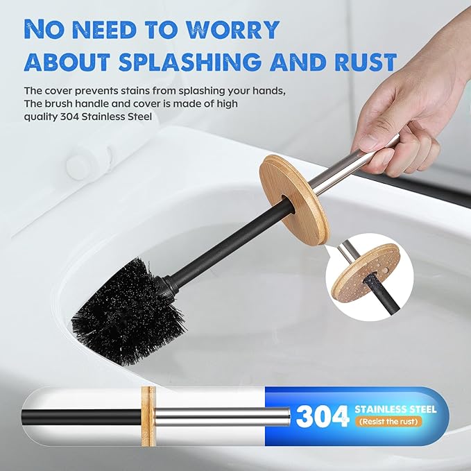 Compact Toilet Brush and Holder 2 Pack,SetStainless Steel Handle Toilet Brush,Deep Cleaning,Durable Nylon bristles,Splash-Proof Design(White&Black)