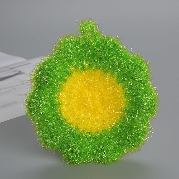 3Pcs Cute Flower Dish Scrubbers for Kitchen Korean Style Handmade Crochet Scouring Pads Non-Scratch Dish Sponges for Dishwashing Aesthetic Sink Decor Cleaning Puff
