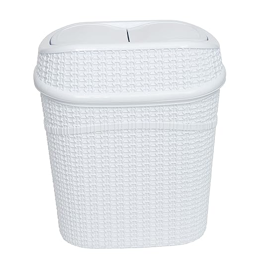Bath Bliss Sailor Knot Swing Top Waste Bin | Dimensions: 11.22" x 8.27" x 12.6" | 9.5 Liter | Swing Top | Sailor Knot Design | Great for Bathroom | Office | Bathroom Accessories | White