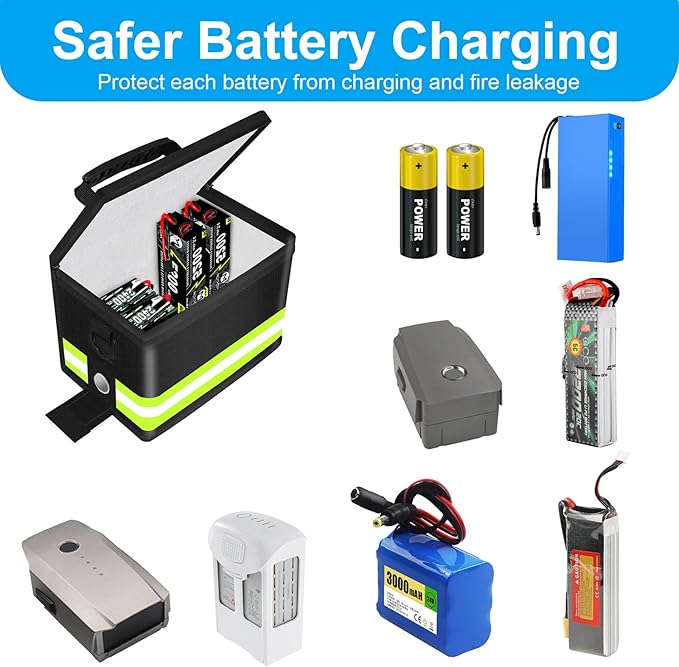 Upgraded Lipo Battery Fireproof Explosionproof Safe Bag,4 Layers of Heat Insulated Materials with Waterproof Zipper/Reflective Strip,Comfortable Handle/Portable Shoulder Strap(8.5x5.7x6.5inch)