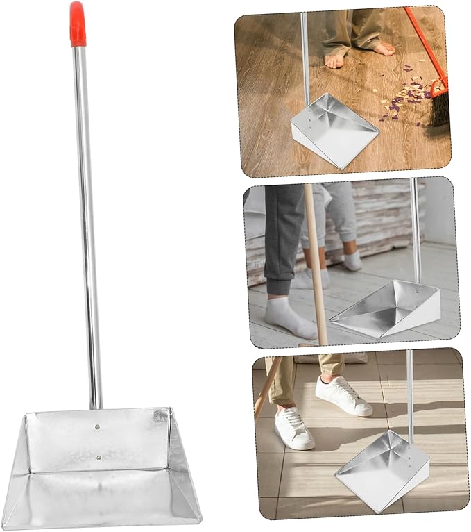 NOLITOY Ergonomic Long Handle Dustpan Brush Metal Dustpan for Cleaning Stand-up Stainless Steel Dust Pan Broom for Home Office Random Style