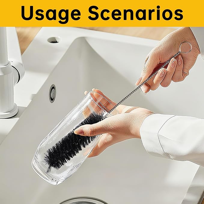 10-Pack Straw Cleaner Brush Set, 8.3" Long Nylon Tube Brushes with 304 Stainless Steel Handles for Bottles, Straws, Pipes, Coffee Makers & Narrow Neck Containers