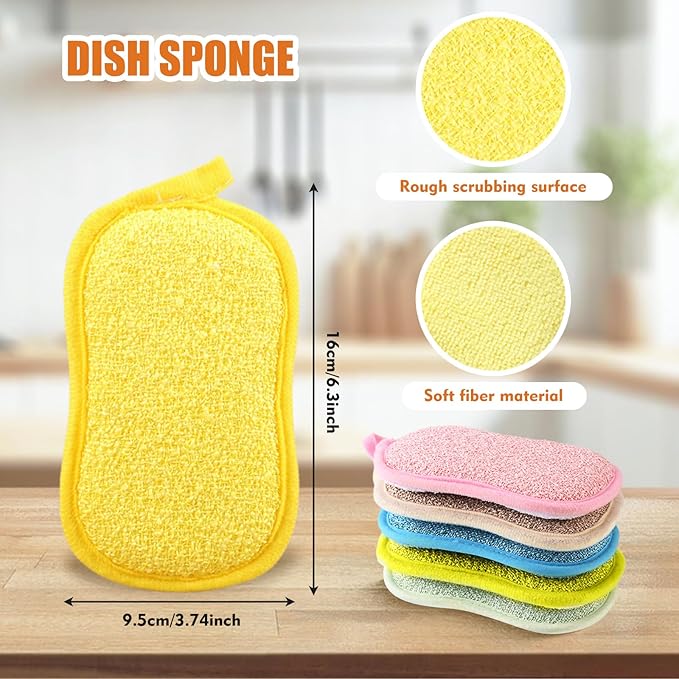 5 PCS Sponges, Non-Scratch Dish Sponge for Kitchen Household Bathroom Cleaning, Multicolour Dual Sided Kitchen Sponges Reusable Microfiber