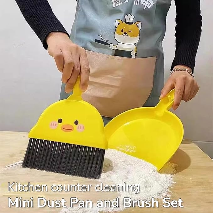2 PCS Mini Brush and Dustpan Set Plastic Small Yellow Chick Pattern Broom Used for Desk Home Kitchen, Cage Cleaner for Small Animals, Guinea Pigs Hamsters Chinchillas Rabbits (Yellow Chick - 2pcs)
