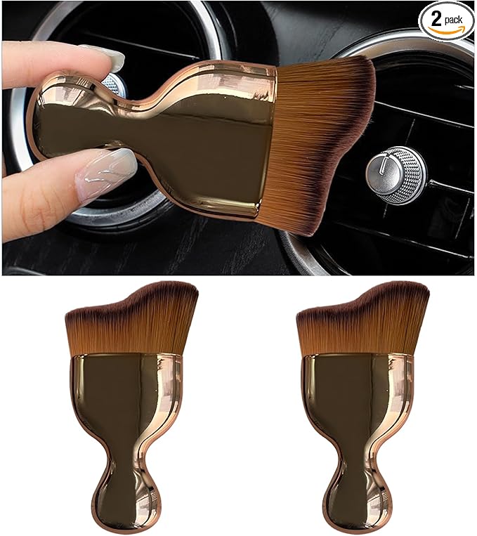 2PCS Car Interior Dust Brush, Soft Scratch Free Auto Detailing Brushes, Universal Vehicle Interior Cleaning Tool for Automotive Dashboard, Air Vents, Leather (Rose Golden)