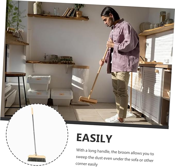 Soft Bristle Broom with Long Handle Frame Floor Brush for Home Cleaning Beveled Edge Sweeping Brush for Corners and Under Furniture Static Kitchen Broom with Hanging Rope Design