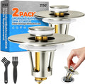 zaa Bathroom Sink Stopper - 2Pack Bathroom Sink Drain Strainer,Pop Up Bathroom Drain Stopper with Anti-Clogging Filter Basket,for 1.05~1.65 in U.S.Standard Basin Drain Holes,Brushed Nickel