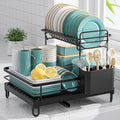 Dish Drying Rack,2-Tier Rustproof Steel Kitchen Organizer with Drainboard & Utensil Holder, Large Capacity Dish Drainer Organizer for Bowls/Cups/Bottles (MS-A-356-1)