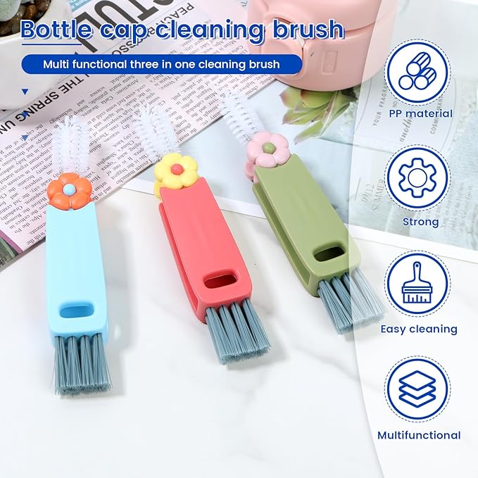 6 Pack 3 in 1 Cup Lid Cleaning Brush, 180° Rotatable Bottle Brush Gap Cleaner, Multifunctional Hangable Crevice Cleaning Brush for Baby Bottle, Water Bottle, Tumbler & Kitchen Mugs