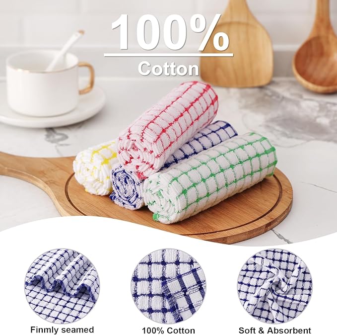 Kitinjoy Cotton 16 Pack Kitchen Towels and Dishcloths Sets, 16 x 25 Inch & 12 X 12 Inch Dish Towels Bulk, Super Soft and Absorbent Hand Towels for Kitchen Drying, Mixed Color