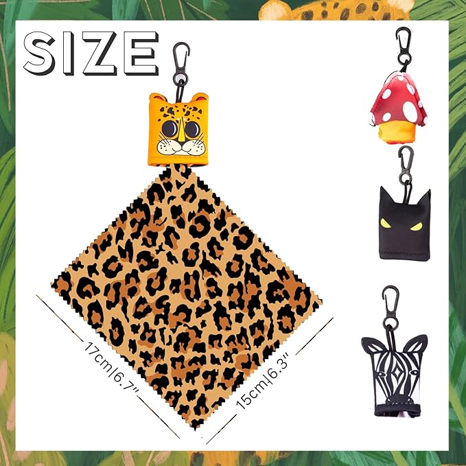 Glasses Cleaning Cloth Original Cute Animals, Double-Sided Microfiber Eye Glass Clean Cloths Cleaner Keychain for Eyeglasses Wipes, Camera Cell Phone,Screens, Camera 4PCS