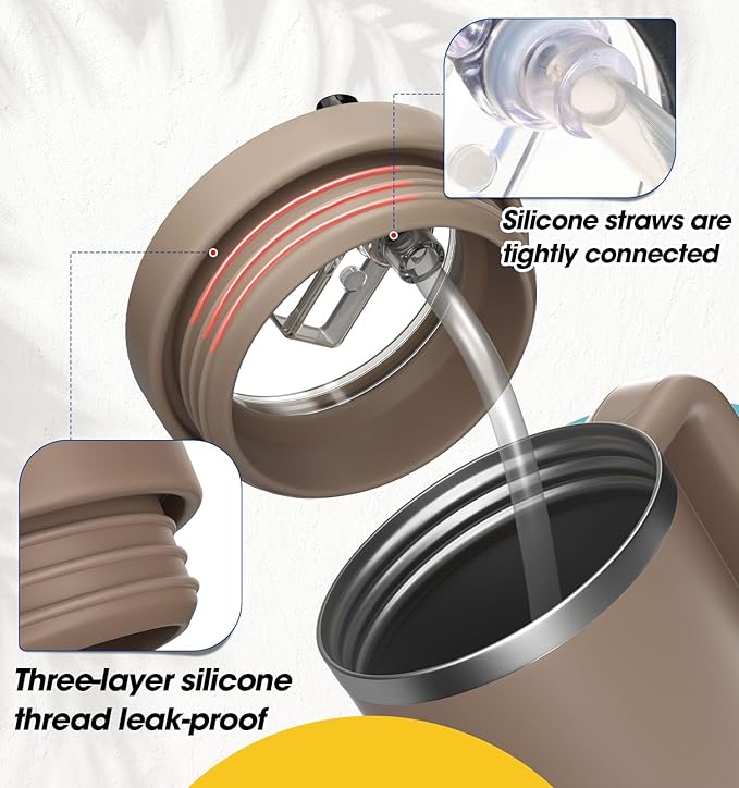 30oz Flip Straw Leak Proof Lid for Stanley Quencher,30 oz Tumbler Lid Replacement for Stanley Cup Accessories,No Spill Silicone Tumbler Lids with Cleaning Brush Set (Almond Rose)