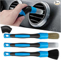 3PCS Car Detailing Brush Set, Soft Boars Hair No-Scratch Automotive Cleaning Brushes, Car Interior & Exterior Dusting Brush Auto Detailing Supplies for Air Vent, Leather Seat, Wheel (Blue)