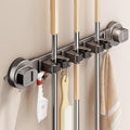 Wall-mounted Mop Holder for Bathrooms, Storage Rack Suitable for Bathrooms, Kitchens, Garages, Gardens, and Laundry Rooms (2 Clips & 3 Hooks/17.6cm)