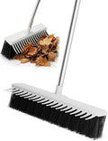 NiHome Outdoor Push Broom with Garden Rake, 2-in-1 16-Inch Dual-Sided Head for Lawn and Hard Surfaces, 63-Inch Adjustable Stainless Steel Handle, Heavy-Duty Yard Cleaning Tool