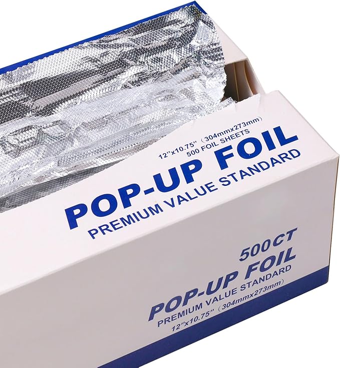 Aluminum Foil Sheets, Pre-Cut Foil Sheets, for Home Restaurant Food Processing, High-Temperature Resistant Non-Stick Type, Pop Up Single Sheets, 200 Sheets (12 in 500 Sheet)