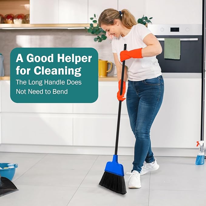 8 Pcs Outdoor Broom for Floor Cleaning 54 Inch Commercial Heavy Duty Broom Long Handle Kitchen Household Angle Brooms for Sweeper Sweeping Indoor Dust Hair Cleaner Corn Shop(Blue)