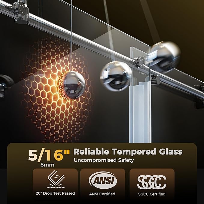 56-60" W x 75" H Frameless Shower Door, Magnetic Sliding Glass Shower Door, 5/16"(8mm) Tempered Glass, Leak-Proof Seals, Stainless Steel Hardware, Easy-Clean Nano Coating, Brushed Stainless