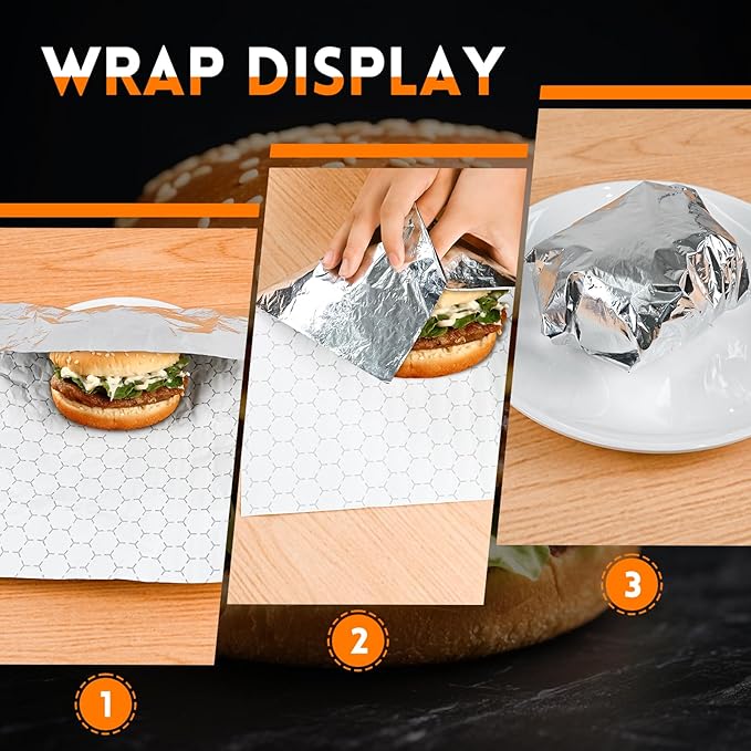 EcoDispose Pre-Cut Insulated Foil Sandwich Wrap Sheets Grease-Resistant for Hot Food (10-1/2" x 14",100 PCS)