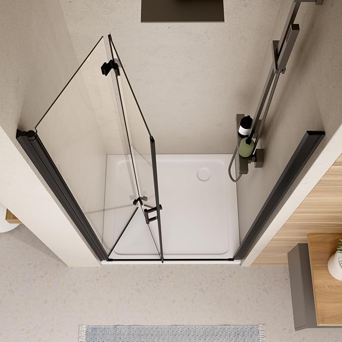 Bifold Shower Door, Royal Guard 34" W X 72" H Frameless Glass Shower Door with 1/4" (6mm). Clear Tempered Shower Glass Door,Pivot Swing Shower Doors,Matte Black