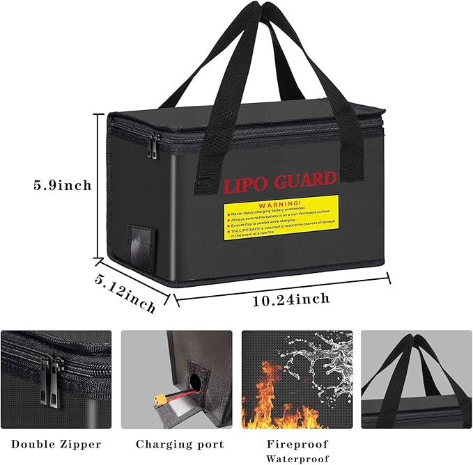 Lipo Battery Safe Bag Large Capatity Fireproof Bag for Ebike Lipo Battery Other Batteries Storage Charging Transport Home Office Travel Safe Storage Pouch
