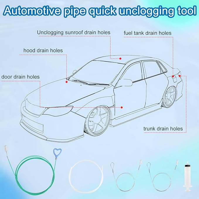 5pcs Sunroof Drain Cleaning Tool Kit, Long Pipe Cleaner Drain Unclogger with 1 Syringe Hose 2 Clean Brush 1 Syringe for Auto Car Sunroof Windshield