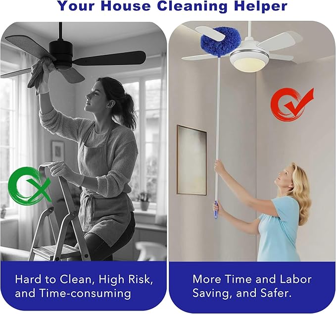 Dusters for Cleaning, 5-in-1 Dusters, Ceiling Fan Cleaner Duster with Extension Pole, Microfibe, Cobweb and Chenille Duster for Fans, Blubs, Cars, Blinds and Furniture