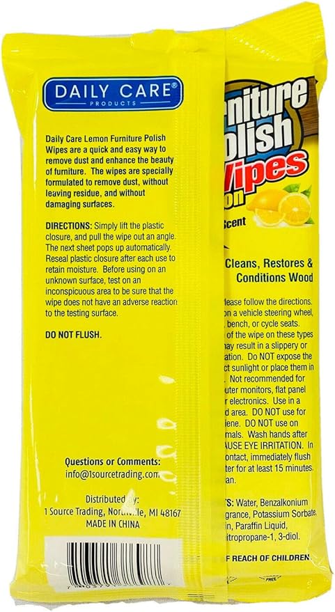 4 Pack - 42 Ct Lemon Scent Wood Furniture Polish Wipes Duster Cleaner - Dust & Shine