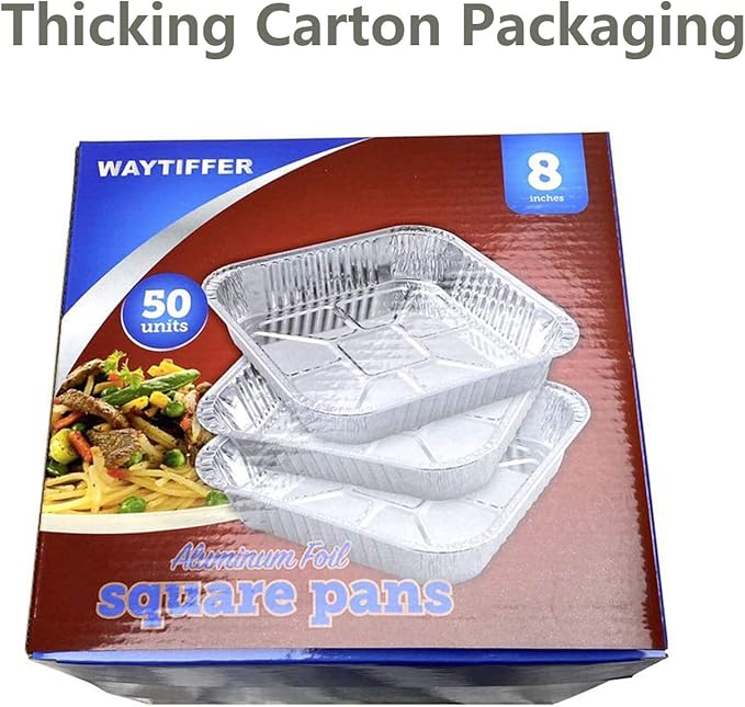 50pack- 8 x 8 Aluminum foil Pans Disposable,Heavy Duty Square baking Cake Pans, Cooking Tins Homemade Breads Oven, Baking Roasting Pan