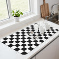 17" x 32" Checkered Dish Drying Mat for Kitchen Counter, Absorbent Coffee Bar Mat for Espresso Machine Coffee Countertops Accessories (Black)