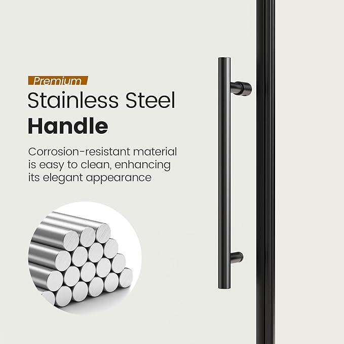 56-60" W x 76" H Frameless Sliding Shower Door, Stainless Steel Round Tube Bathroom Single Sliding Glass Doors with 1/4''(6mm) SGCC Clear Tempered Glass, Reversible Installation, Matte Black