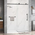 Frameless Shower Door,5/16" (8mm) Glass Sliding Shower Door with Soft-Close & Anti-Leak,Nano Coating Anti-Explosion Film SGCC Tempered Glass 55"- 60" W x 76" H,Matte Black