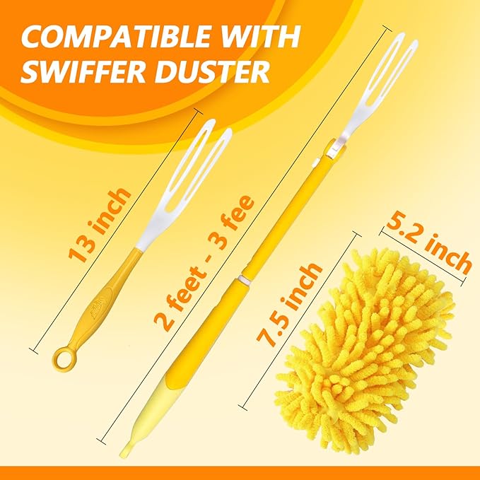 Reusable Duster Refill Compatible with Swiffer Hand Duster - 360 Heavy Duty Dusters Refills - Microfiber Ceiling Fan Duster for Swiffer Dusters Extended Handle, 6 Pack(Handle is Not Included)