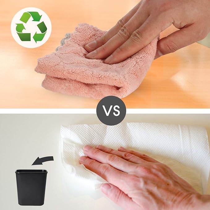 kimteny Cleaning Cloths Kitchen Towels Microfiber Washcloths Lint Free Dish Cloth Reusable Dishtowels Household Super Absorbent Fast Drying, 10"x10", Pack of 5 (Pink-Grey)